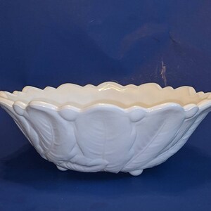 Indiana Glass, Wild Rose Pattern, Round Milk Glass Bowl & 4 small bowls-Would make an amazing Salad or Berry Bowl set - all bowls footed