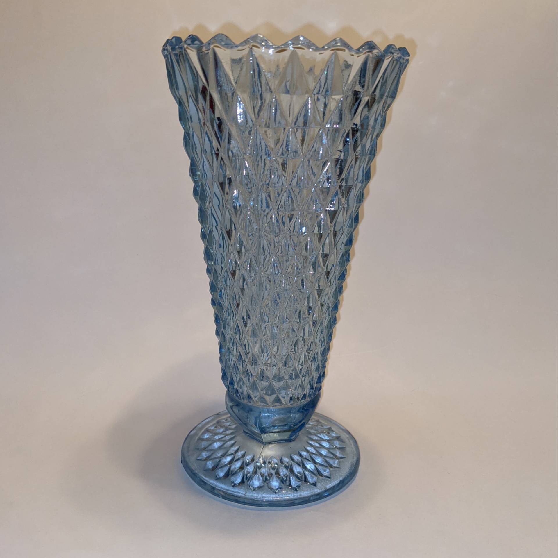 Vintage Indiana Glass Company, Diamond Point Pattern, Ice Blue Vase ...