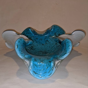 Lovely Vintage Murano Bowl - Blue and White Cased Glass, - has a manufacture flaw or internal fracture