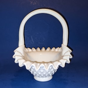 Fenton Hobnail Milk Glass Basket - 7 inches tall