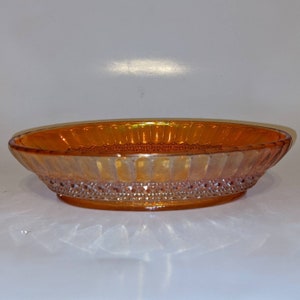 Antique Imperial Marigold Flute & Cane Carnival Glass Oval Relish Dish