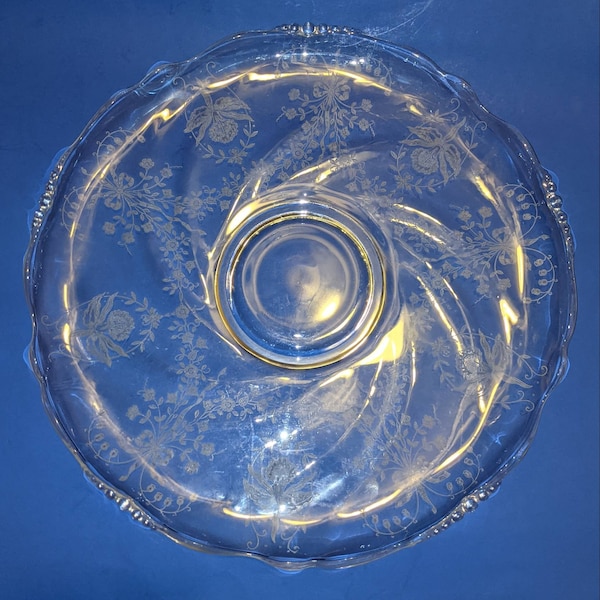 Floral Etched Glass Serving Plate Etsy