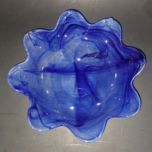 Blue and Dark Blue Art Glass Bowl, Hand Blown