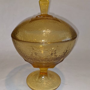 Vintage Jeanette Glass Compote with Lid in Amber Color / Vintage Amber Yellow Glass Compote / Lidded Compote / Collectible Glass