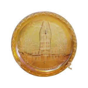 Indiana Glass Plate, Independence Hall Commemorative Fourth of July Iridescent Amber Plate