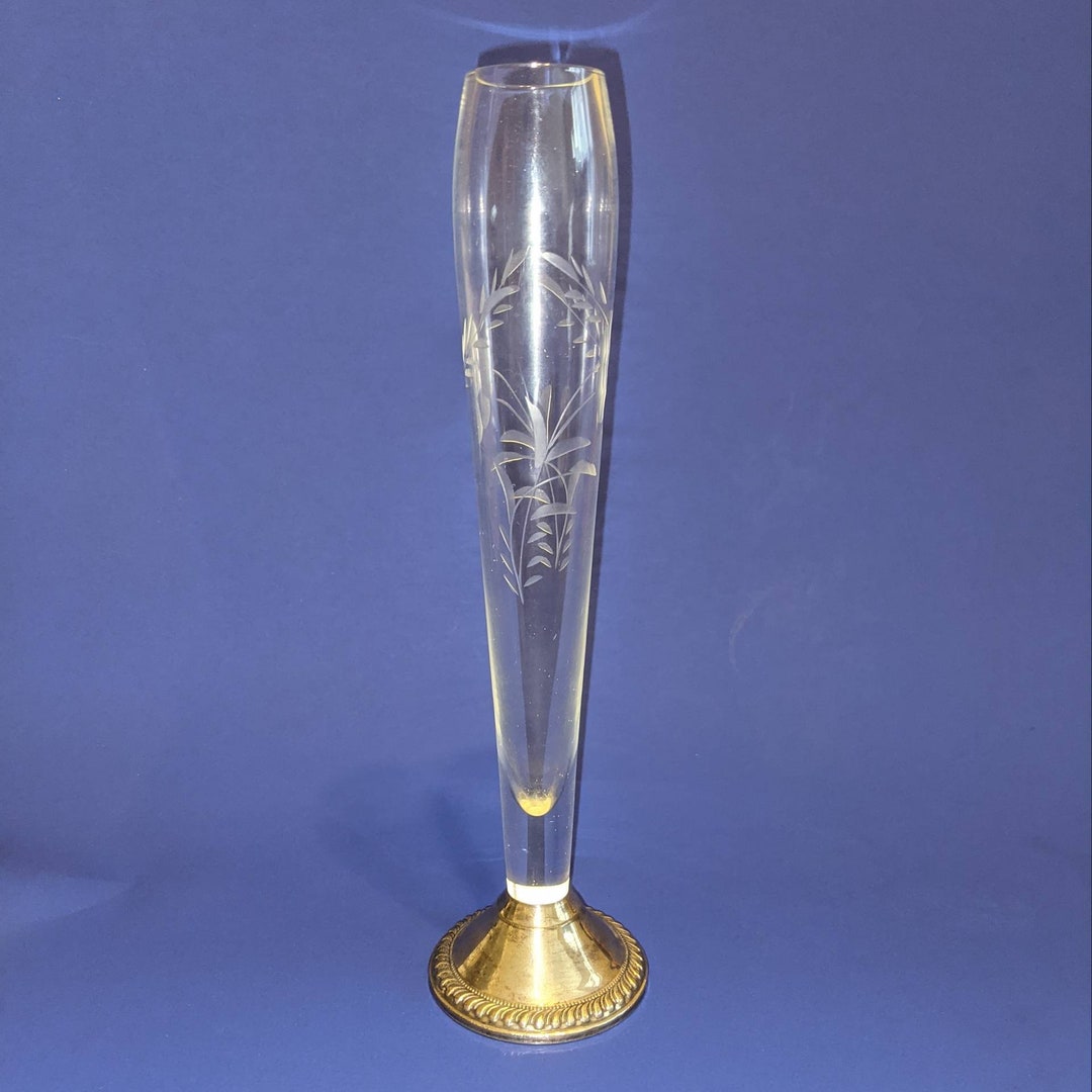 Vintage Engraved Bud Vase With Sterling Base Etsy
