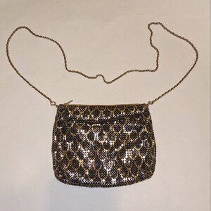 Purse, Black Mess with gold accents, gold linked chain strap