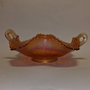 Antique Glass, Imperial Glass, Marigold Carnival Glass, Flute & Cane Pattern, Oval Relish Dish