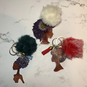Custom handmade resin Afro keychains
