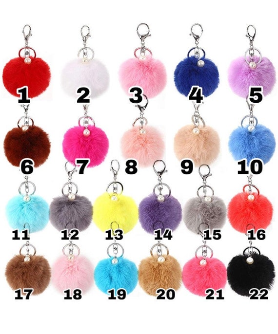 Homemade Custom Resin Letter Initial Keychain With Pom Pom and 