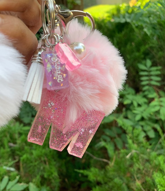 pom pom keychain with letter