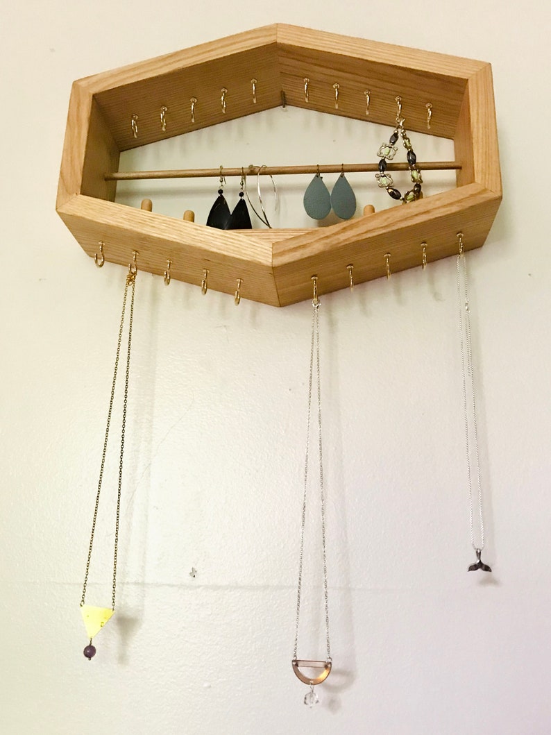 Hanging Wooden Jewelry Organizer Handmade geometric shelf Etsy