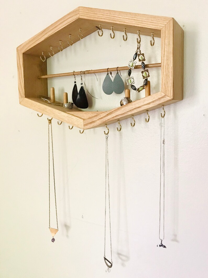 Hanging Wooden Jewelry Organizer Handmade geometric shelf Etsy
