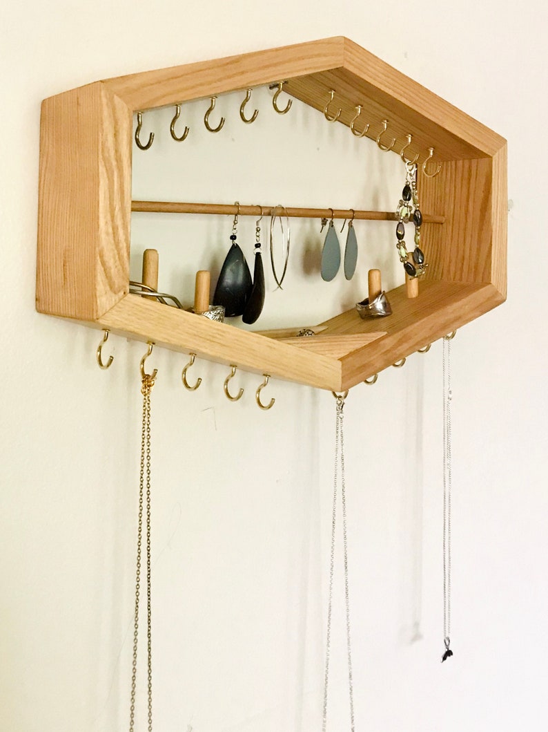 Hanging Wooden Jewelry Organizer Handmade geometric shelf Etsy