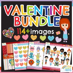 Pacchetto Clipart di San Valentino, Pacchetto Clipart, Clipart di San Valentino, Mostri Carini, Cuori Motivazionali, Carta Digitale, Diversità per bambini