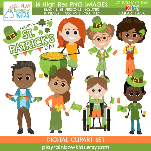 St. Patrick's Day Clipart, Kids Clipart, St Patricks Day PNG, Diversity Clipart, Cute Kids, Commercial Use