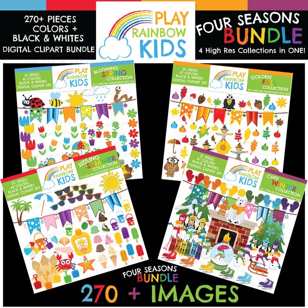 Clipart Bundle, Four Seasons Clipart, Spring, Summer, Winter, Fall,  classroom decor, invitations and more - Commercial Use