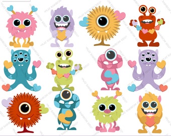 Valentine's Day Monster Clipart, Cute Monster Clipart, Monster Heart Clipart, Classroom clipart, Educational Resources - Commercial Use