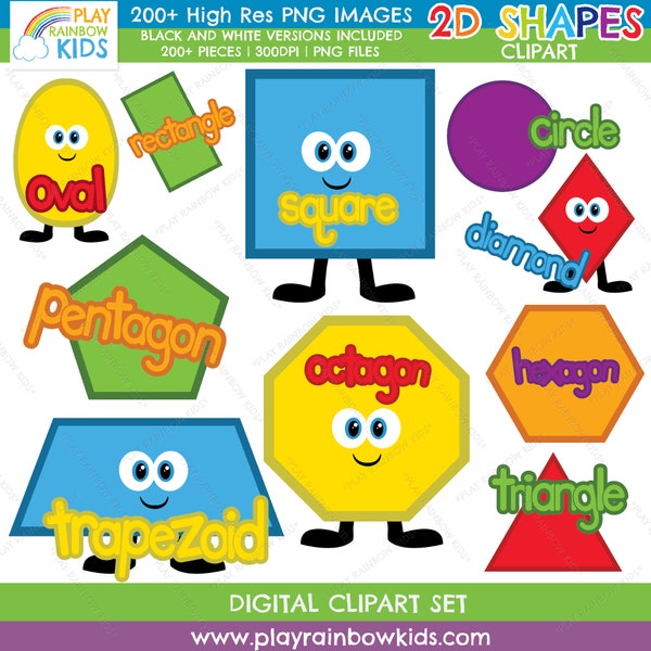 2D Shapes Clipart | Geometric Clipart | Cute clipart | Teacher Clipart | Digital Download