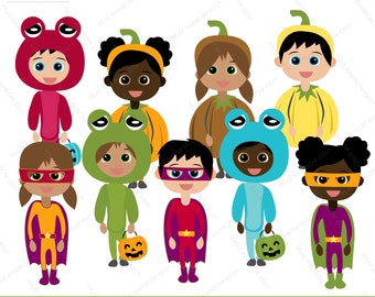 Kids Halloween Clipart | Diverse Clipart| Costume Kids Clipart | Costume Clipart | Superhero Clipart | Teacher Clipart
