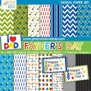 Vaderdag Digitaal papier en grafische set voor vaders, vaderdagkaarten, knutselen voor kinderen voor vaders, vaderdagcadeau