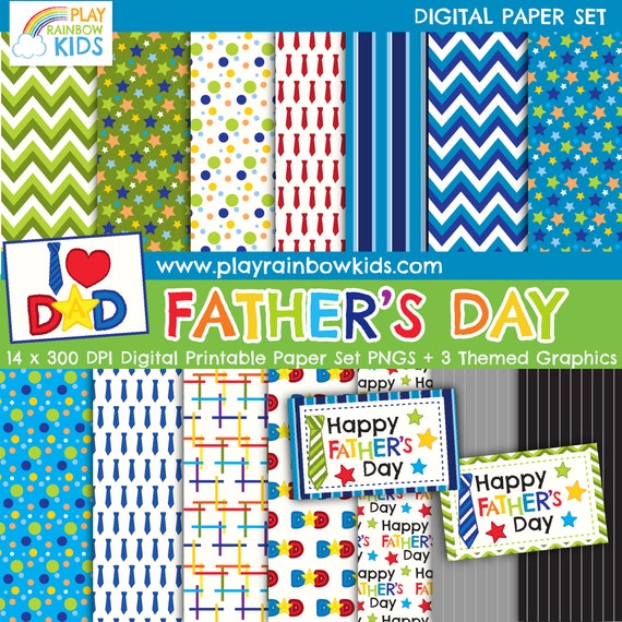 Father's Day Digital Paper and Graphic Set for Dads, Father's Day cards, kids crafts for Dads, Father's Day gift
