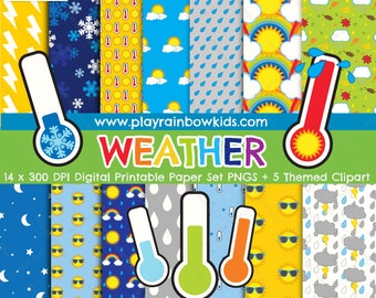 Weather Digital Paper | Weather Clipart | Weather Graphics | Weather Paper | Digital Download