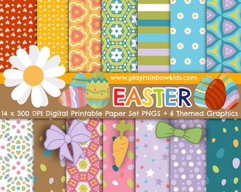 Carta digitale pasquale, Fiori di primavera, Uso commerciale, Carta di Pasqua, Grafica pasquale, Fiocchi, Carote, Uova dipinte, Margherita, Download istantaneo