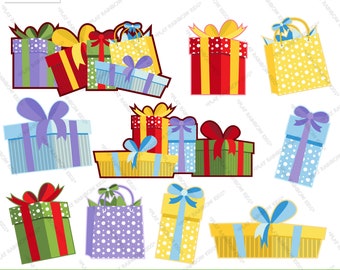 Gifts Clip Art | Christmas Clipart | Holiday Card Making | Shopping Bag Clipart | Paper Crafts
