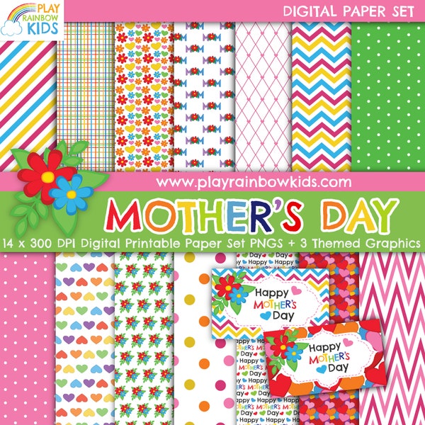 Happy Mother's Day Digital Paper and Graphic Set for Moms, scrap booking, cards, invitations, classroom decor and more - Commercial Use