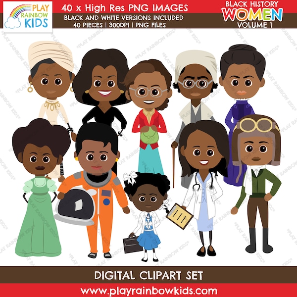 Black History Month Clipart, Women, Maya Angelou, Rosa Parks, Sojourner Truth, Madam C.J. Walker, Ruby Bridges, Dr. Patricia Bath