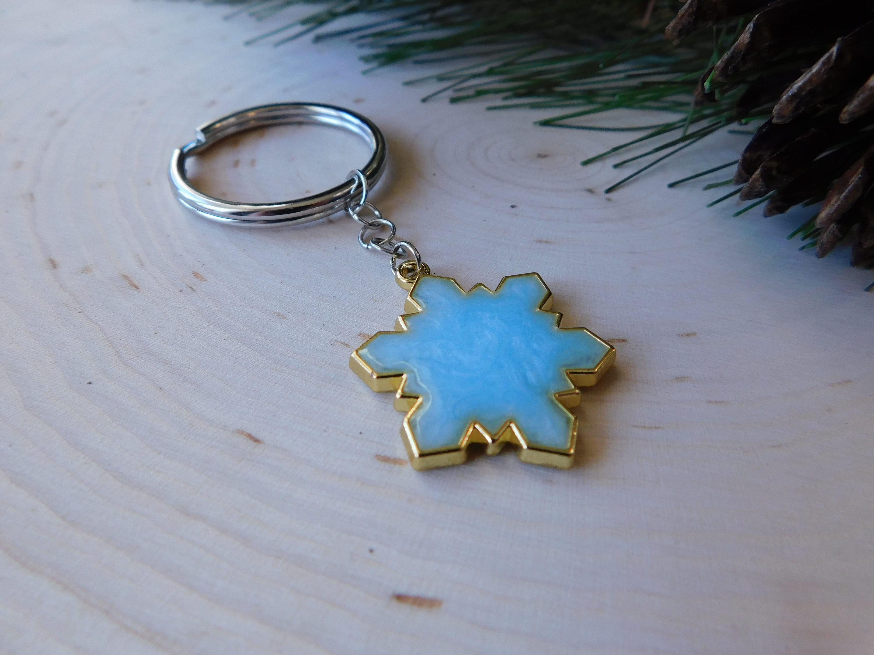 Resin Snowflake Keychain Etsy