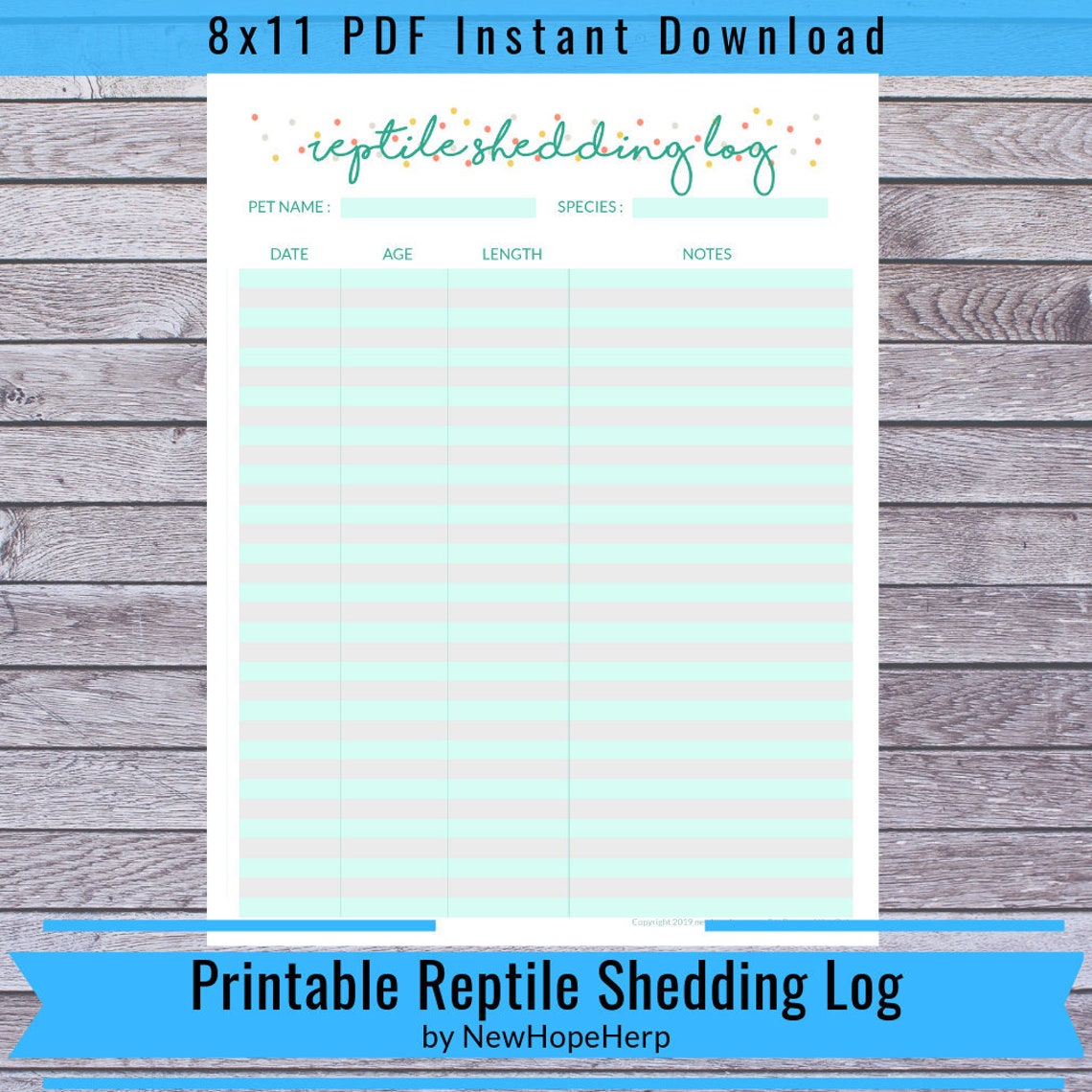 Printable Reptile Shedding Log PDF INSTANT DOWNLOAD Etsy