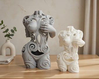 Escultura abstrata de torso feminino | Estatueta de arte minimalista moderna com recortes em espiral | Estátua contemporânea para decoração de casa | Figura artística boho