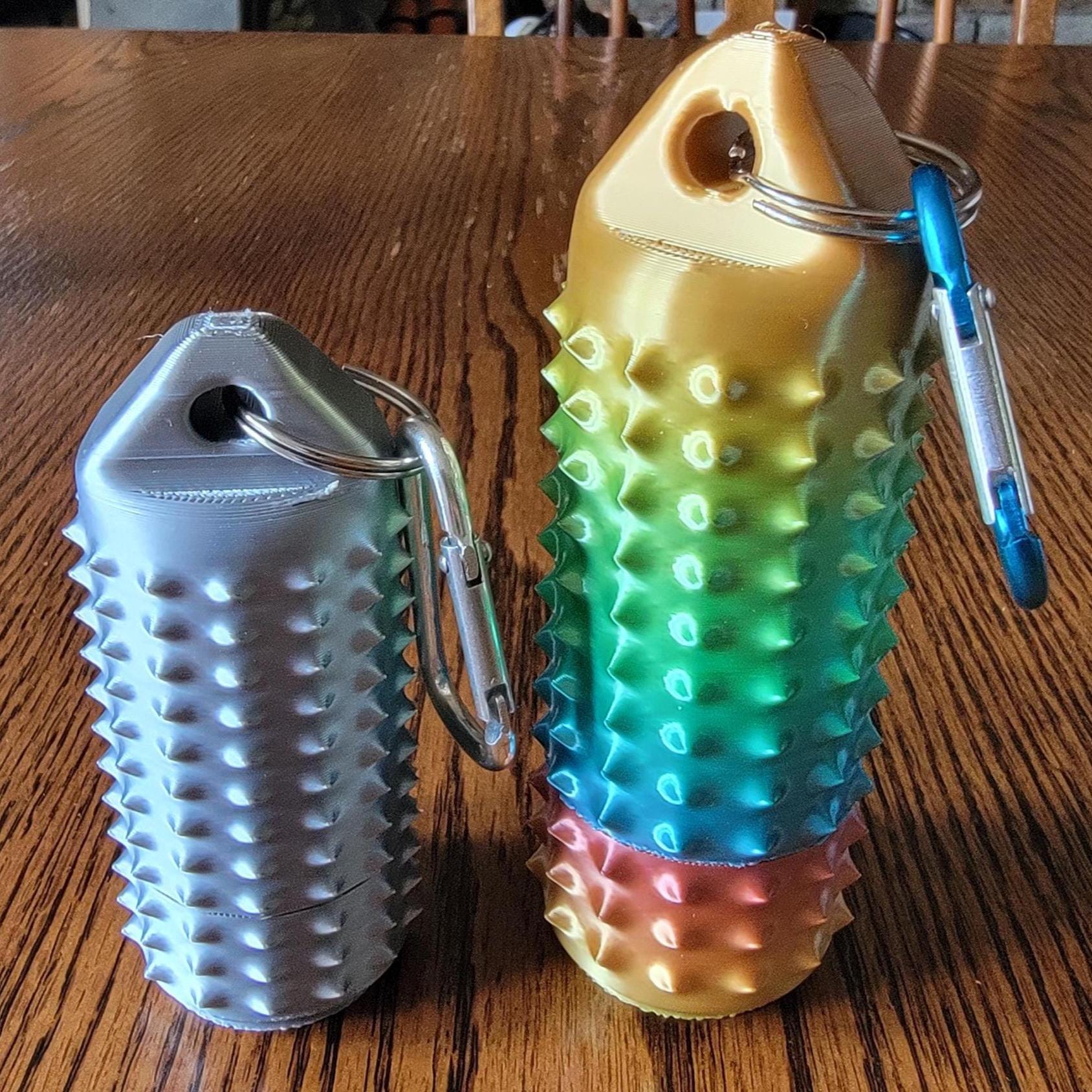 Spiked Cylinder Pain Stimulation Stash Keychain Autism & Stress