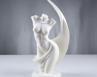 Escultura elegante e abstrata de torso feminino - Figura de arte moderna impressa em 3D, estátua sensual e fluida para decoração de casa.