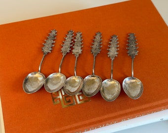 Gorgeous Set Pagoda Spoons/ Silver Plate Demitasse Spoons