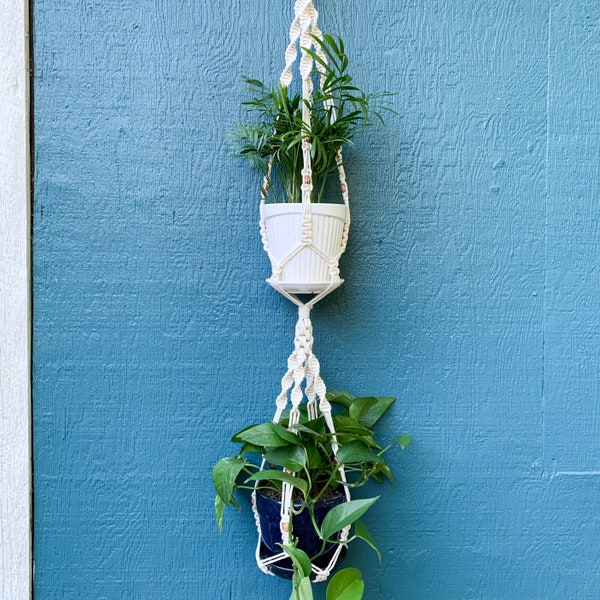 Double Decker Macrame Plant Hanger: "Mariposa"