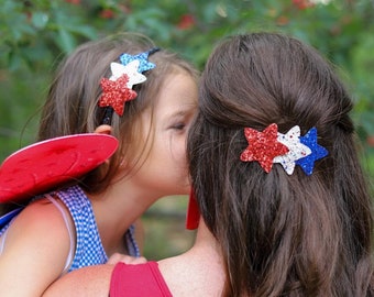 Red, White & Blue Star Hair Clip, Patriotic headband, Patriotic Star Snap Clip