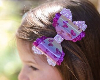 Butterfly hair clips, Butterfly hair bow, Purple Hair Bow