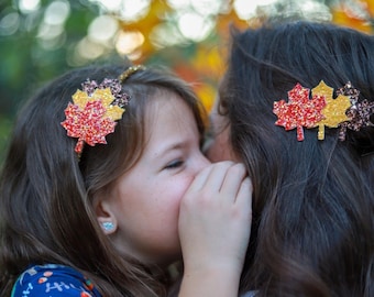 Fall leaves hair bow, fall headband, girls hair bows
