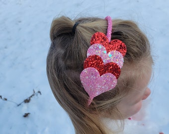 Valentines day Headband, Glitter headband, Girls Valentine's day heart headband, pink & red heart headband, Heart Headband