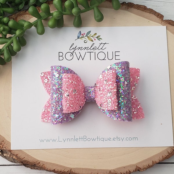 Pink and Purple Glitzy Bow, Pink and Purple Girly Glitter Bow, Girly Girly Hair Bow, Birthday Hair Bow, Cute Glitter Bow, Cute Girls Gift