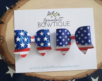 4th of July Mini Bows, Girls American Flag hair bows, Cute patriotic hair bows, Glittery Stars and stripes Bow