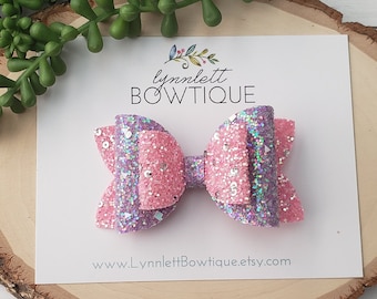 Pink and Purple Glitzy Bow, Pink and Purple Girly Glitter Bow, Girly Girly Hair Bow, Birthday Hair Bow, Cute Glitter Bow, Cute Girls Gift