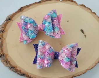 Pastel Mermaid Glitter Bow, Mermaid Birthday Party Bow, Girls Mermaid Accessories, Mermaid Hair Bow, Pink Mermaid Hair Clip, Diva bow