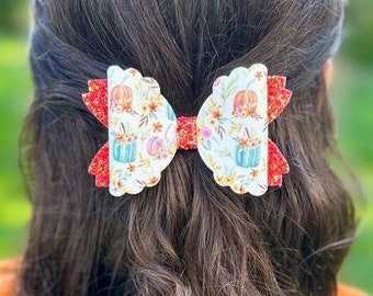 Pumpkin hair bow, Fall hair bow, Fall Pumpkin bow, Burnt Orange Glitter Bow, Teal Pumpkin Bow, Harvest Hair bow