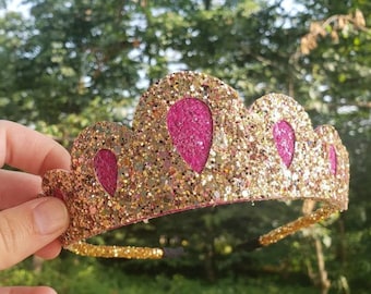 Princess crown, Princess tiara,  gold Glitter Tiara, pagent hair piece, glitter headband
