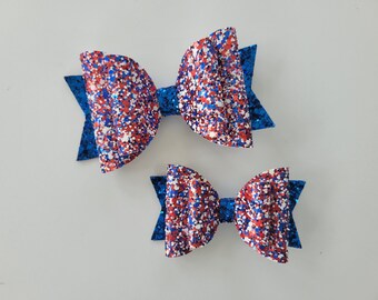 Patriotic hair bow, 4th of July hair bow, Red white and blue hair bow, Independence day hair bow, Patriotic Glitter Bow, 4th of July outfit