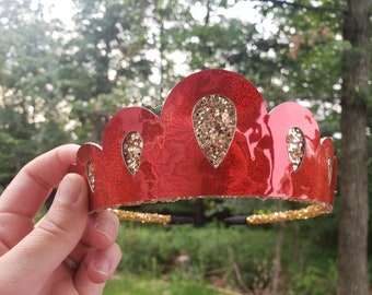 Red glossy tiara, Red Tiara, Red Birthday Crown, Red Birthday Tiara, Gold Tiara